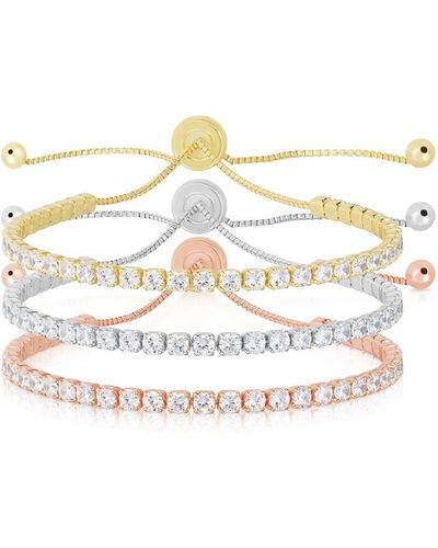 Glaze Jewelry Silver Cz Adjustable Tennis Bracelet Set - White