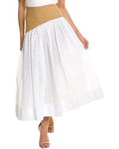 Tory Burch Honeycomb Eyelet Linen Skirt - White