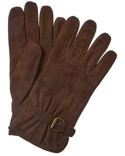 Portolano Belt Buckle Wool-lined Suede Gloves - Brown