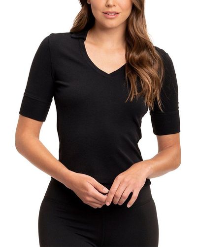 Threads For Thought Aubrey Feather Rib Collar V-neck Top - Black