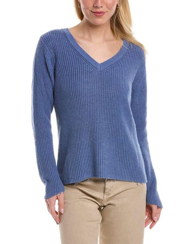 RAFFI English Rib V-neck Sweater - Blue