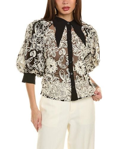 Gracia Mesh Embroidered Shirt - Black