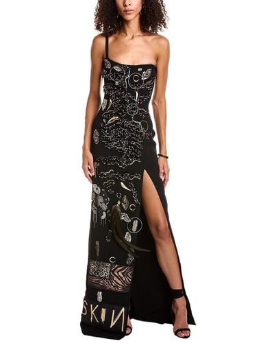Roberto Cavalli Embellished Silk-trim Gown - Black