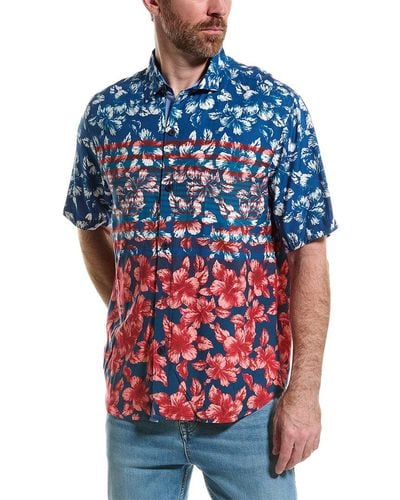 Tommy Bahama Veracruz Cay Flora & Stripes Shirt - Blue