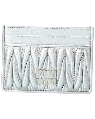Miu Miu Logo Matelasse Leather Card Case - White