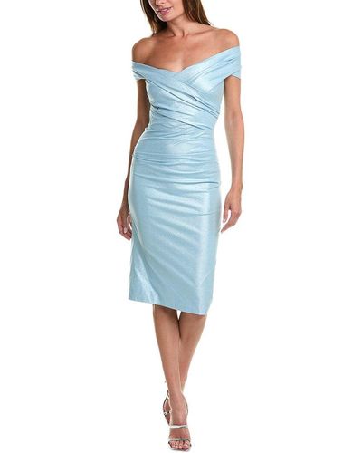 Teri Jon Metallic Taffeta Sheath Dress - Blue