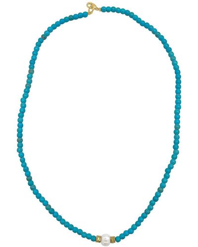 Adornia 14k Plated Pearl Bead Necklace - Blue