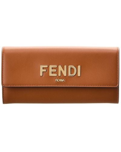Fendi Ff Leather Continental Wallet On Chain - Brown