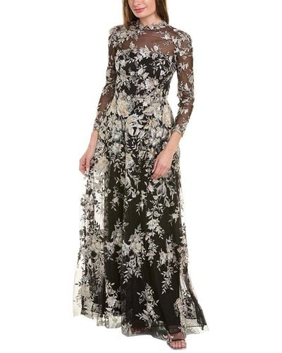 Teri Jon Embroidered Lace Gown - White