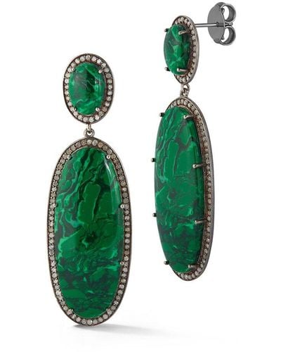 Banji Jewelry Silver 2.11 Ct. Tw. Diamond & Malachite Drop Earrings - Green