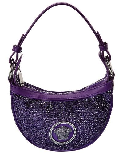 Versace Crystal Repeat Mini Silk Hobo Bag - Purple