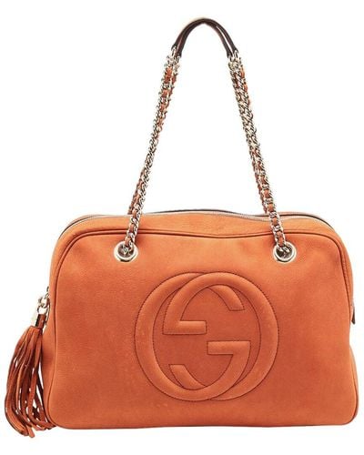 Gucci Nubuck Leather Large Soho Shoulder Bag (Authentic Pre-Owned) - Orange