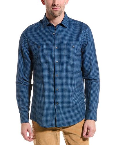 J.McLaughlin Check Jett Linen-blend Shirt - Blue