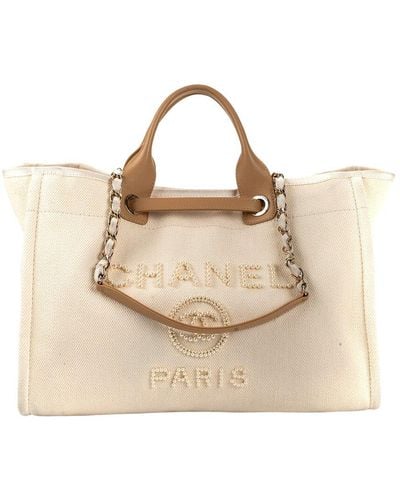 Chanel Canvas Pearl Deauville Shopping Tote (Authentic Pre-Owned) - Natural