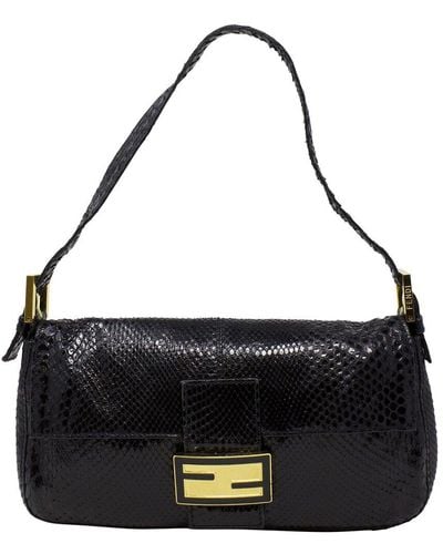Fendi Limited Edition Snakeskin Baguette (Authentic Pre-Owned) - Black