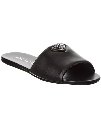 Prada Logo Plaque Leather Sandal - Black