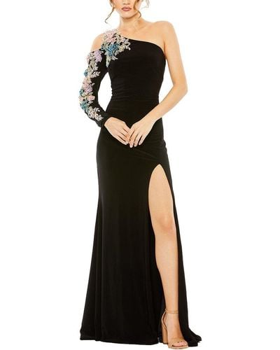 Mac Duggal One Shoulder Floral Embellished Gown - Black