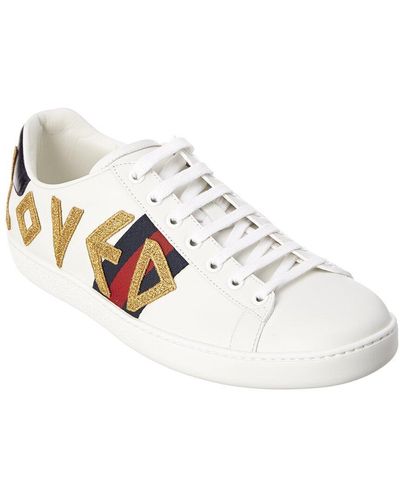 Gucci Ace Loved Embroidered Leather Sneaker - White