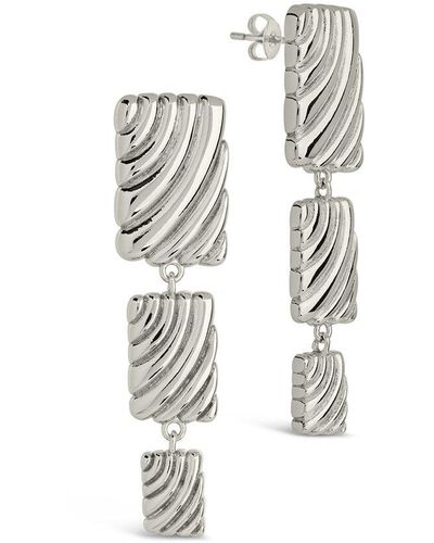 Sterling Forever Rhodium Plated Haydée Triple Textured Drop Studs - White