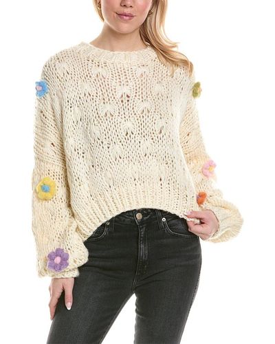 Beulah London Flower Linen-blend Sweater - Natural