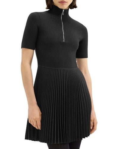 Theory Zip-up Combo Wool-blend Sweaterdress - Black