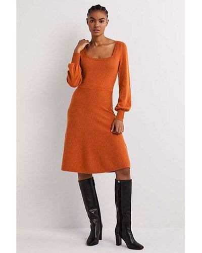 Boden Square Neck Knit Wool & Alpaca-blend Dress - Orange