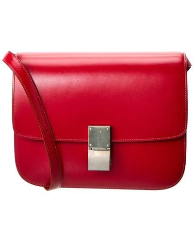 Celine Classic Medium Leather Shoulder Bag (Authentic Pre-Owned) - Red