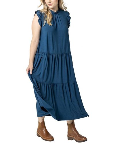 Lilla P Ruffle Trim Peplum Maxi Dress - Blue