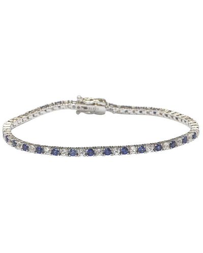 Suzy Levian Silver 0.02 Ct. Tw. Diamond & Sapphire Tennis Bracelet - White