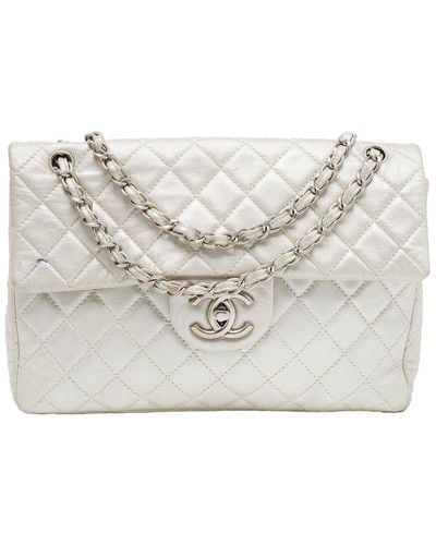 Chanel Quilted Leather Maxi Classic Single Double Flap Bag (Authentic Pre-Owned) - Grey