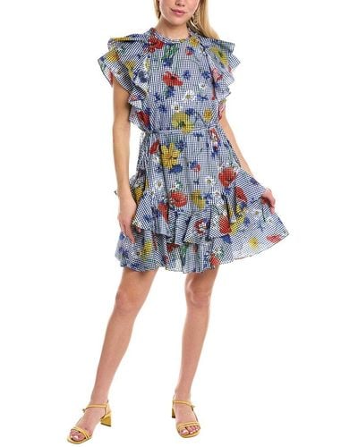 PEARL BY LELA ROSE Floral Mini Dress - Blue