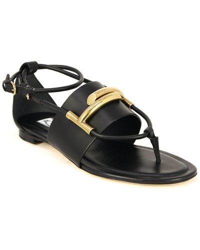 Tod's Double T Suede & Leather Sandal - Black