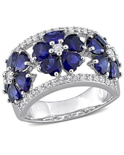 Rina Limor Silver 4.52 Ct. Tw. Gemstone Floral Ring - Blue
