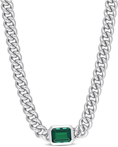 Rina Limor Silver 0.90 Ct. Tw. Emerald Curb Link Necklace - Metallic