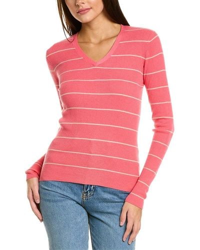 Forte Rib Stripe V-neck Silk & Cashmere-blend Sweater - Red