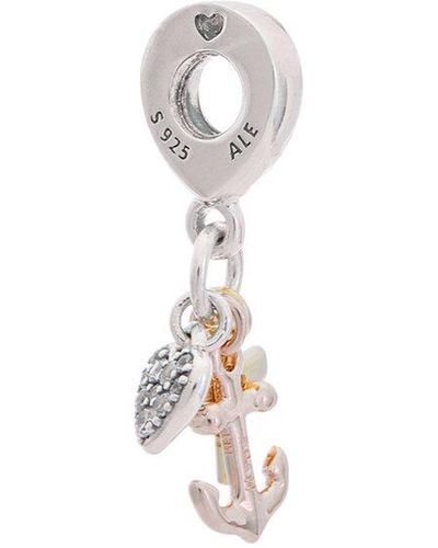 PANDORA Moments 14k Two-tone Plated & Silver Cz Anchor & Heart Dangle Charm - White