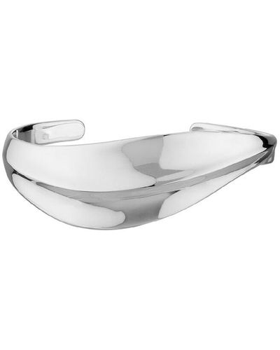 Non-Branded Silver Wavy Ridge Cuff Bracelet - White