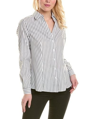 Jones New York Stripe Easy Care Shirt - Gray