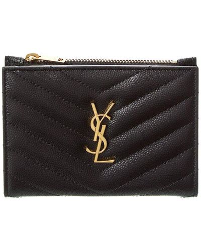 Saint Laurent Cassandre Matelasse Grain De Poudre Embossed Leather Zipped Bi-fold Wallet - Black