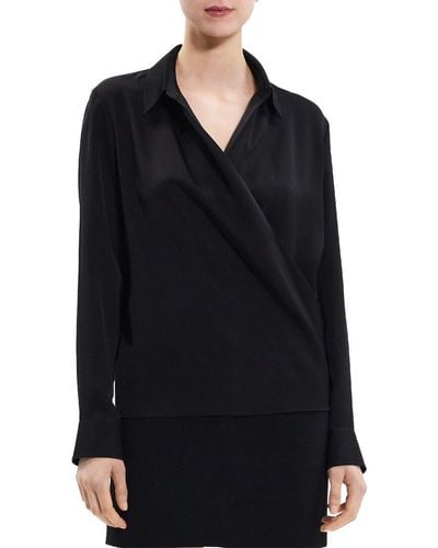 Theory Wrap Silk Blouse - Black