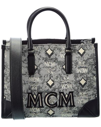 MCM Vintage Jacquard Monogram Canvas & Leather Tote - Gray