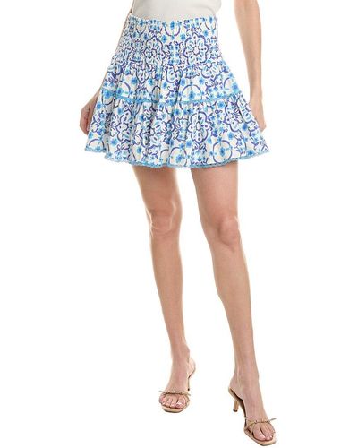 Sail To Sable Smocked Linen-blend Mini Skirt - Blue