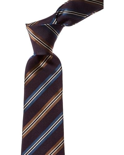 Canali Navy Stripes Silk Tie - Blue