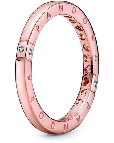 PANDORA Signature 14k Rose Gold Plated Cz Logo Ring - Pink