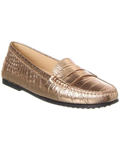 Tod's Gommino Croc-embossed Leather Loafer - Metallic