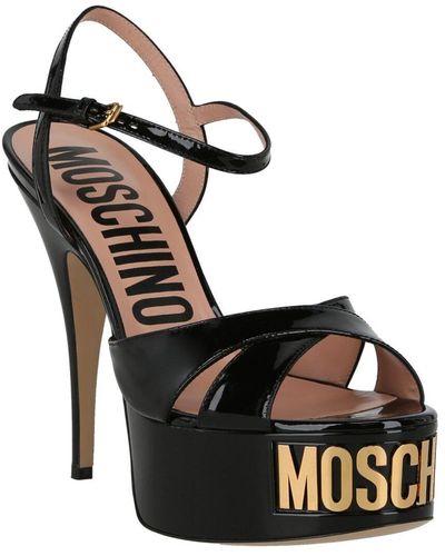 Moschino Logo Plaque Leather Platform Sandal - Black