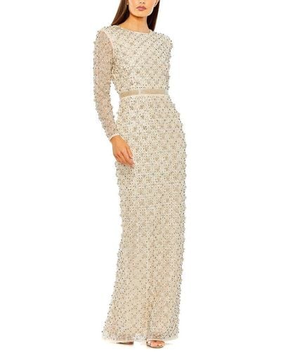 Mac Duggal High Neck Fully Beaded Gown - Natural