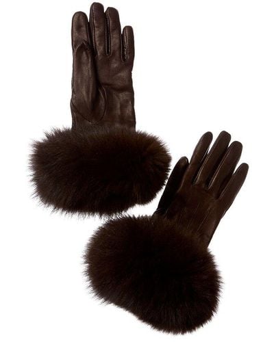 Sofiacashmere Cashmere-lined Leather Gloves - Black