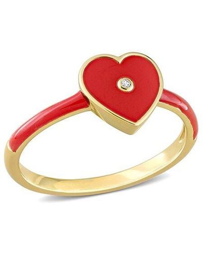 Rina Limor Gold Over Silver Sapphire Enamel Heart Ring - Red