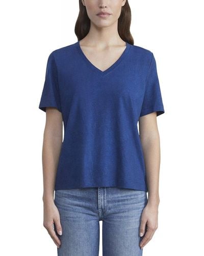 Lafayette 148 New York James V-neck Linen-blend T-shirt - Blue